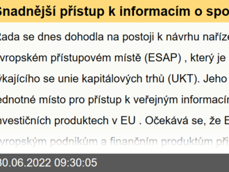 Snadnější přístup k informacím o společnostech pro investory: Rada se dohodla na postoji k jednotnému přístupovému místu