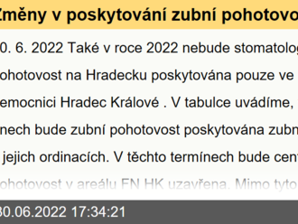 Změny v poskytování zubní pohotovost v okrese Hradec Králové