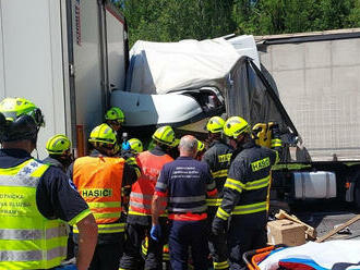 Vážná nehoda ochromila provoz na plzeňské dálnici u Berouna, hasiči ze zdemolované dodávky vyprošťovali zraněného řidiče