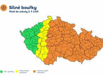 Aktualizace výstrahy ČHMÚ - V pátek 1. 7. při přechodu studené fronty od západu očekáváme silné a velmi silné bouřky.