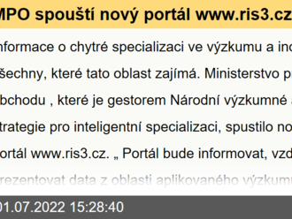 MPO spouští nový portál www.ris3.cz o chytré specializaci