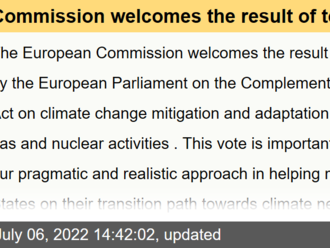 Commission welcomes the result of today's vote by the European Parliament on the Complementary Delegated Act - EU Taxonomy