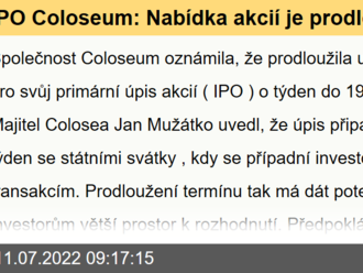 IPO Coloseum: Nabídka akcií je prodloužena o týden