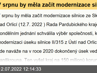 V srpnu by měla začít modernizace silnice ze Skuhrova do Ústí nad Orlicí