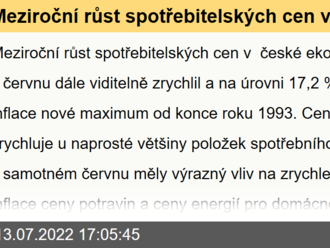 Meziroční růst spotřebitelských cen v české ekonomice v červnu dále viditelně zrychlil