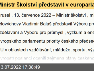 Ministr školství představil v europarlamentu priority českého předsednictví