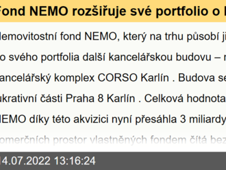 Fond NEMO rozšiřuje své portfolio o kancelářskou budovu CORSO Karlín