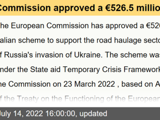 Commission approved a €526.5 million scheme to support road haulage - Russia's invasion of Ukraine