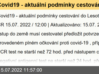 Covid19 - aktuální podmínky cestování do Lesotha a návratu do ČR