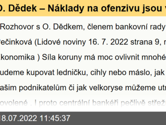 O. Dědek – Náklady na ofenzivu jsou vždy vyšší než náklady na obranu