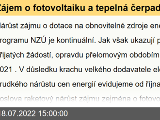 Zájem o fotovoltaiku a tepelná čerpadla v programu Nová zelená úsporám dále roste