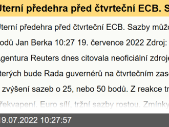 Úterní předehra před čtvrteční ECB. Sazby můžou narůst o 50 bodů