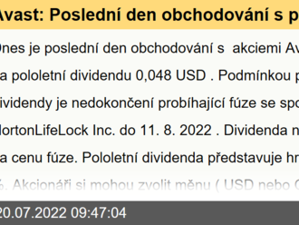 Avast: Poslední den obchodování s právem na pololetní dividendu 4,8 centu - Komentář k firmě