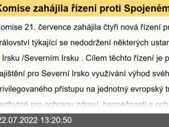 Komise zahájila řízení proti Spojenému království za nedodržení protokolu o Irsku/Severním Irsku