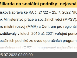 Miliarda na sociální podniky: nejasná pravidla, selhání kontroly a někdy prospěch spíše pro příjemce než sociálně ohrožené skupiny osob