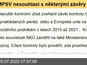 MPSV nesouhlasí s některými závěry kontroly NKÚ ohledně financování podpory sociálního podnikání