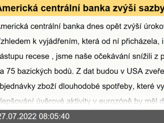 Americká centrální banka zvýší sazby o 75 bazických bodů  