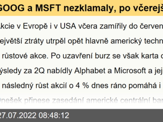 GOOG a MSFT nezklamaly, po včerejší korekci ráno trhy opět rostou. Dnes zasedá Fed - Ranní komentář