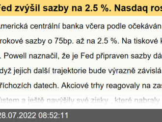 Fed zvýšil sazby na 2.5 %. Nasdaq rostl o 4 %, Meta po výsledcích -4.6 % - Ranní komentář