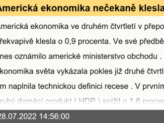 Americká ekonomika nečekaně klesla i ve druhém čtvrtletí a naplnila technickou definici recese - FLASH