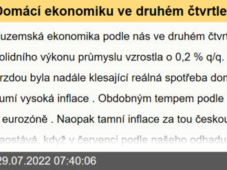 Domácí ekonomiku ve druhém čtvrtletí dostihla vysoká inflace  