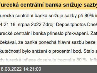 Turecká centrální banka snižuje sazby při 80% inflaci