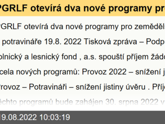 PGRLF otevírá dva nové programy  pro zemědělské prvovýrobce a potravináře