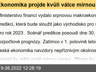 Ekonomika projde kvůli válce mírnou recesí, průměrná inflace letos dosáhne 16,2 %