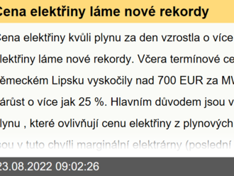 Cena elektřiny láme nové rekordy