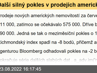 Další silný pokles v prodejích amerických nemovitostí