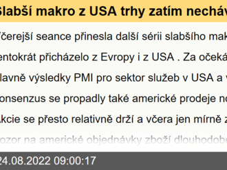 Slabší makro z USA trhy zatím nechává klidnými, dnes výsledky NVDA - Ranní komentář