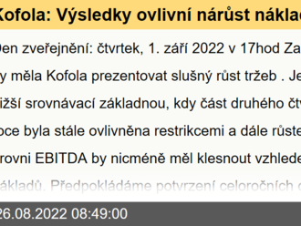 Kofola: Výsledky ovlivní nárůst nákladových položek - Odhady výsledků