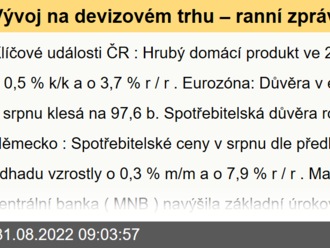 Vývoj na devizovém trhu – ranní zprávy 31.08.2022