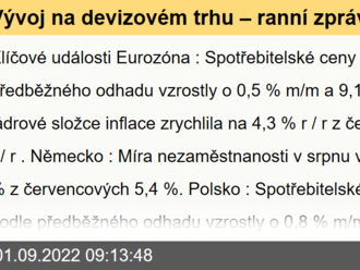 Vývoj na devizovém trhu – ranní zprávy 01.09.2022