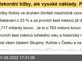 Rekordní tržby, ale vysoké náklady. Provozní zisk meziročně klesl o 19 procent, navrhuje nižší dividendu - Výsledky Kofoly