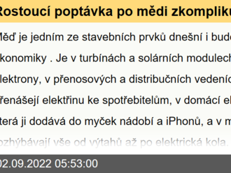 Rostoucí poptávka po mědi zkomplikuje boom čisté energie, varuje analýza