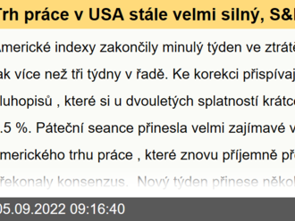 Trh práce v USA stále velmi silný, S&P500 přesto klesá tři týdny v řadě - Ranní komentář