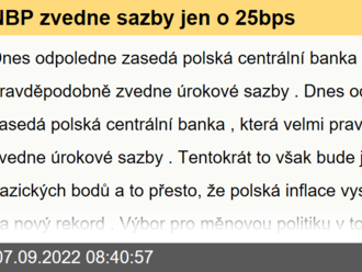 NBP zvedne sazby jen o 25bps