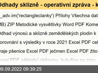 Odhady sklizně - operativní zpráva - k 15. 8. 2022