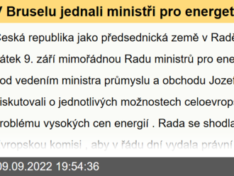 V Bruselu jednali ministři pro energetiku. Evropská komise připraví návrhy řešení v řádu dní