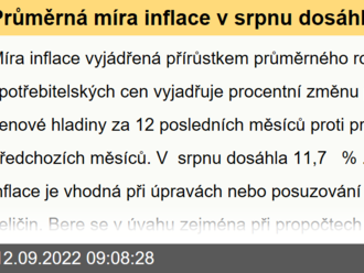 Průměrná míra inflace v srpnu dosáhla 11,7 %