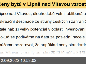 Ceny bytů v Lipně nad Vltavou vzrostly za dva roky o téměř 80 %