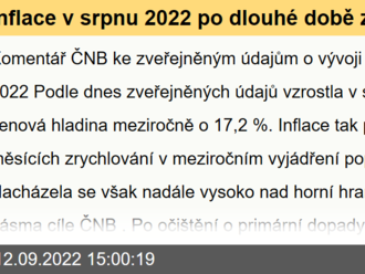 Inflace v srpnu 2022 po dlouhé době zpomalila