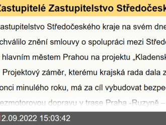 Zastupitelé Zastupitelstvo Středočeského kraje schválili smlouvu o spolupráci mezi krajem a Prahou na vybudování cyklostezky do Kladna