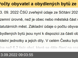 Počty obyvatel a obydlených bytů ze Sčítání 2021 i za nejmenší...