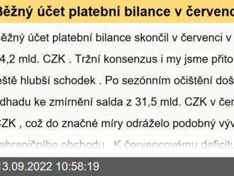 Běžný účet platební bilance v červenci překvapil méně výrazným deficitem  