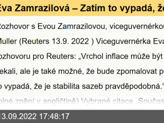 Eva Zamrazilová – Zatím to vypadá, že stabilita sazeb je pravděpodobná