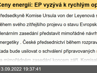 Ceny energií: EP vyzývá k rychlým opatřením na ochranu spotřebitelů a podniků