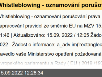 Whistleblowing - oznamování porušování práva Evropské Unie - zapracování pravidel ze směrnic EU na MZV