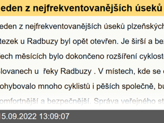 Jeden z nejfrekventovanějších úseků plzeňských zelených stezek u Radbuzy byl opět otevřen. Je širší a bezpečnější